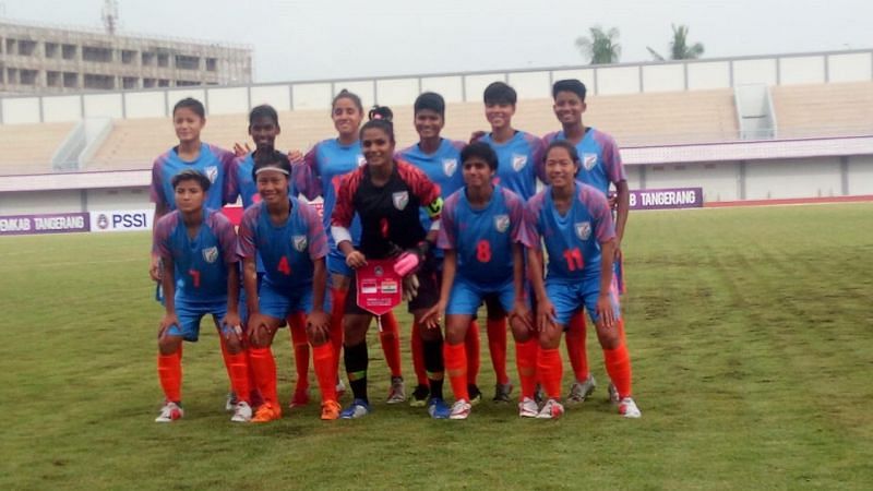 Indian Women&#039;s Football Team&#039;s XI against Indonesia