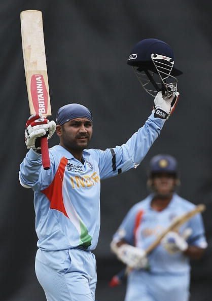 Viru after making his century against Bermuda at the 2007 World Cup