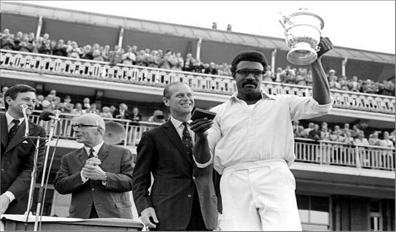 Clive Lloyd with the 1975 World Cup Trophy