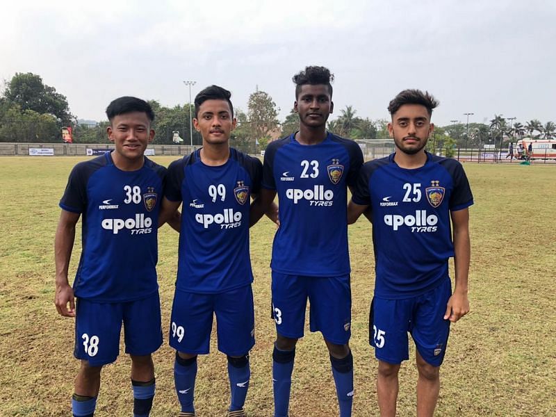 Chennaiyin FC U-18 stars (from left) Joysana Singh, Aman Chetri, Vijay Thangavel and Kartik Nayyar starred in their win over RFYS