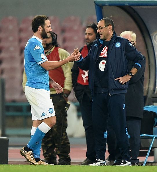 Higuain and current Chelsea boss Maurizio Sarri linked up to devastating effect at Napoli in 2015/16