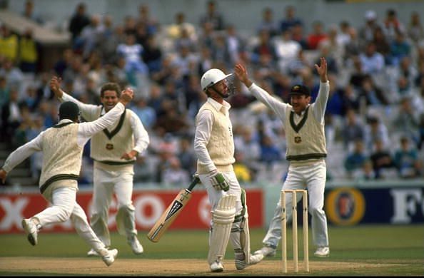 Terry Alderman of Australia and Tim Curtis of England