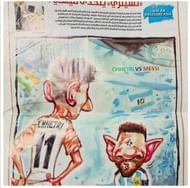 A cartoon published in a UAEÂ newspaper after Chhetri had surpassed Messi's goals' tally