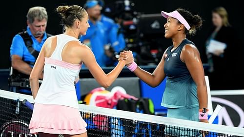 Karolina Pliskova congratulates Naomi Osaka on her win