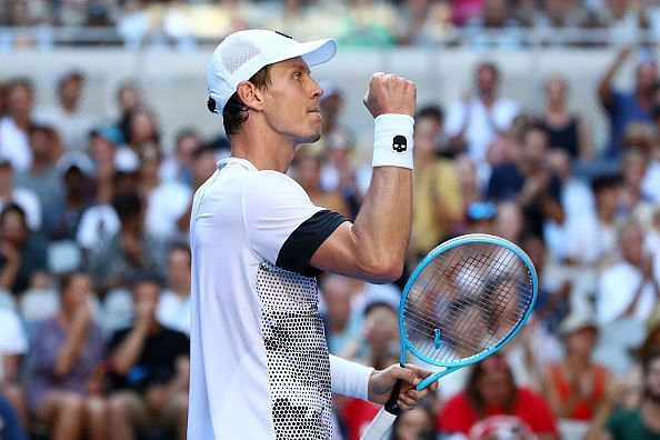 Berdych pumps his fists in delight