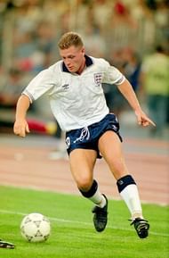 Gascoigne in action for England at the 1990 FIFA World Cup
