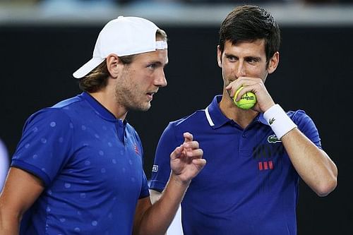 Novak Djokovic and Lucas Pouille at Tie Break Tens 2018