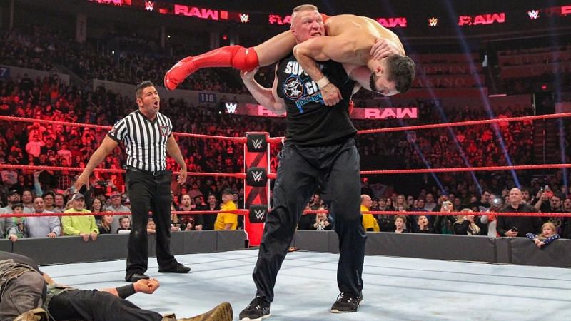 Brock Lesnar takes out his opponent from the Royal Rumble
