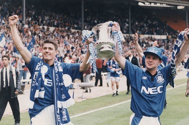 Goal-scorer Paul Rideout and Graham Stuart celebrate winning the FA Cup in 1995 against Manchester United