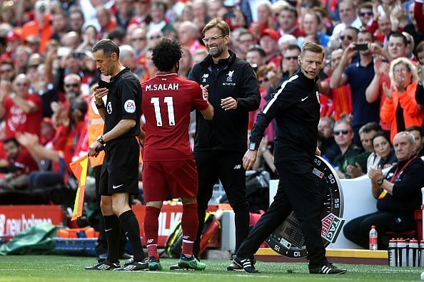 Mohamed Salah with Liverpool manager Jurgen Klopp