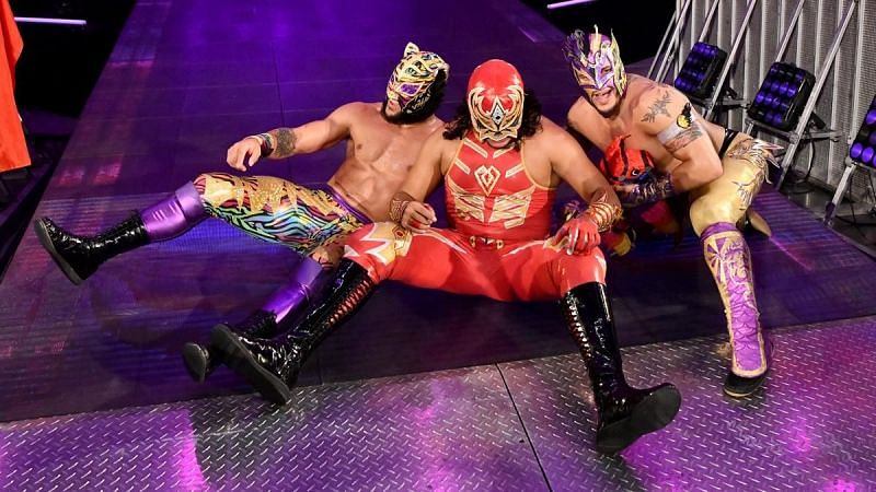 Kalisto, Gran Metalik, and Lince Dorado are shown celebrating a win. (Source - WWE)