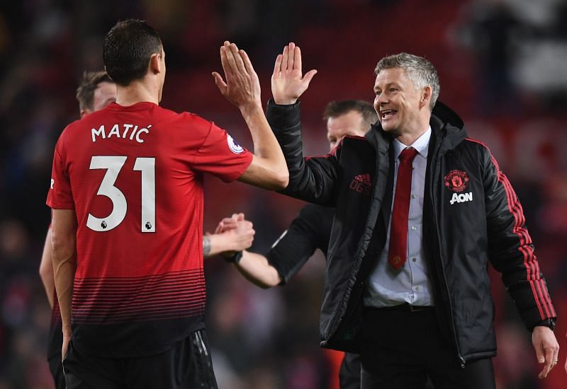 Ole Gunnar Solskjaer with midfield general Nemanja Matic