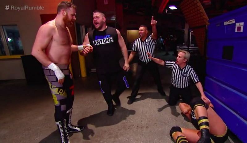 Zayn and Owens attacking Tye Dillinger backstage and taking his spot at the Royal Rumble