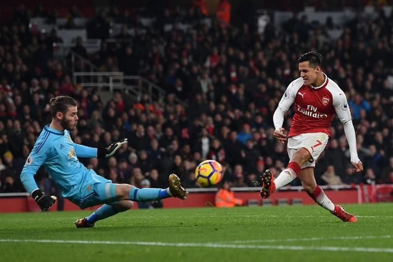 A rebound shot by Alexis Sanchez after the initial save off Lacazette&#039;s shot. De Gea was unpassable for the Gunners. De Gea made a Premier League record 14 saves on the night to Emirates&#039; frustration.