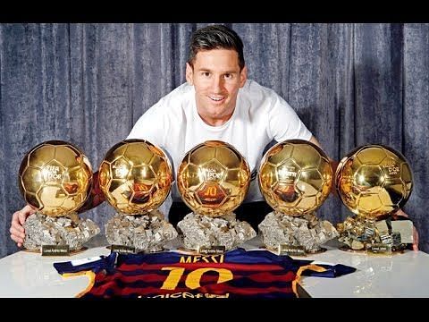 Messi showcasing his 5 Balon d&#039;Ors