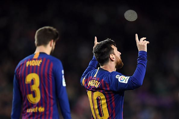 Messi celebrates his goal against SD Eibar