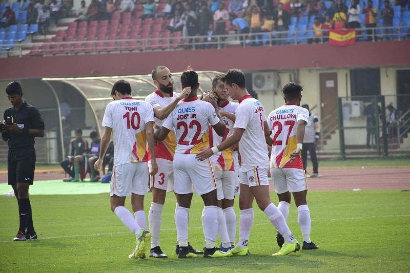 East Bengal players celebrating a goal