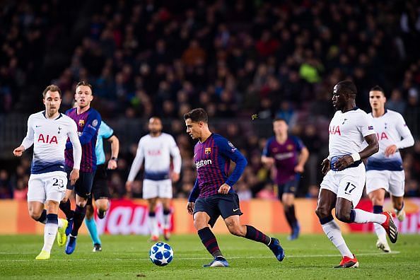 Coutinho in action for Barcelona against Tottenham Hotspur