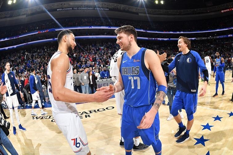 Ben Simmons and Luka Doncic after the match