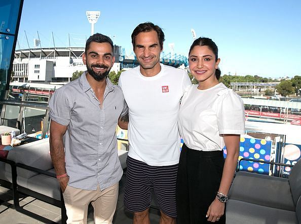 Virat Kohli and Anushka Sharma with Roger Federer&lt;p&gt;