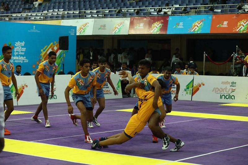 Haryana vs Delhi (U17) Boys Kabaddi semi-final match in progress at Khelo India Youth Games