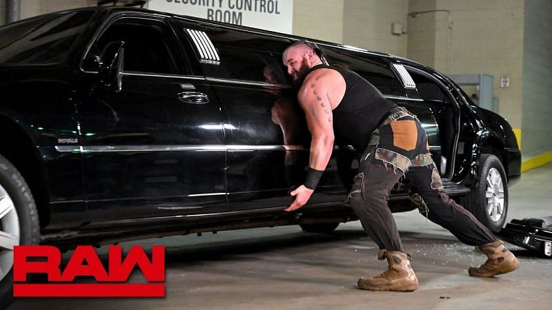 Strowman flips the limousine of WWE Chairman, Vince McMahon