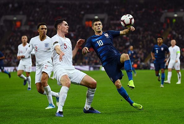 Pulisic playing for the United States against England