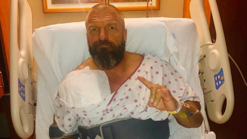 Triple H, after being operated upon, following an injury to his shoulder