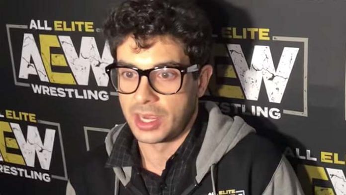 Khan talking to the media after the conclusion of AEW rally