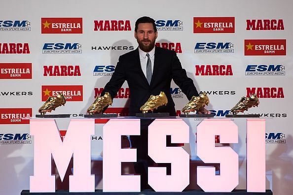 Lionel Messi receiving the Golden Shoe award last year