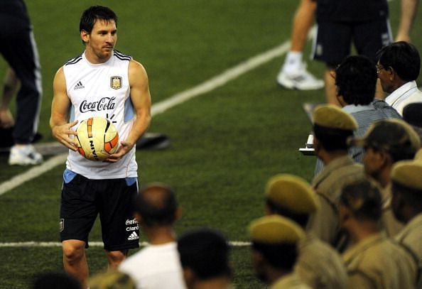 Lionel Messi during a training session in Kolkata