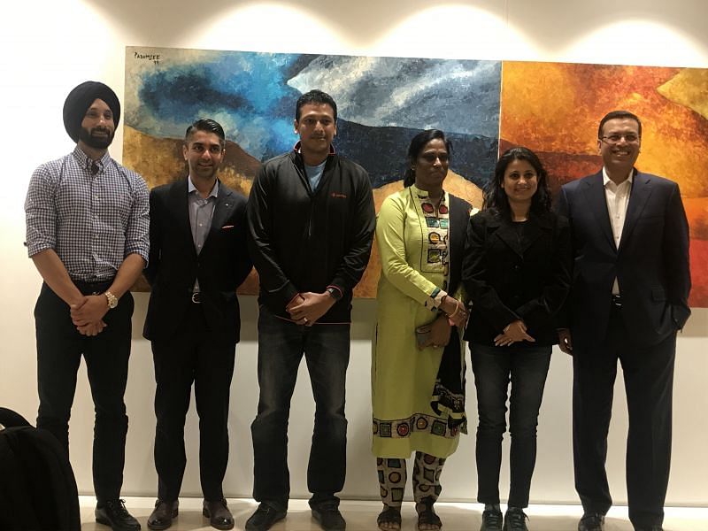 (L-R) Jury Panel for the second edition of Indian Sports Honours, Sardar Singh, Abhinav Bindra, Mahesh Bhupathi, PT Usha, Anjali Bhagwat and Mr Sanjiv Goenka