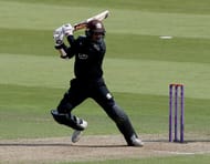 Kumar Sangakkara while playing a shot through square region