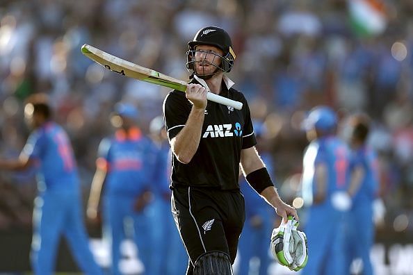 Guptill walks back after being dismissed in the second ODI against India