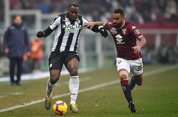 Kofi Djidji (right) in action against Udinese last week, is the visitors&#039; only injury concern
