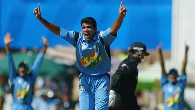Zaheer Khan celebrates after taking a wicket against New Zealand at the 2003 World Cup