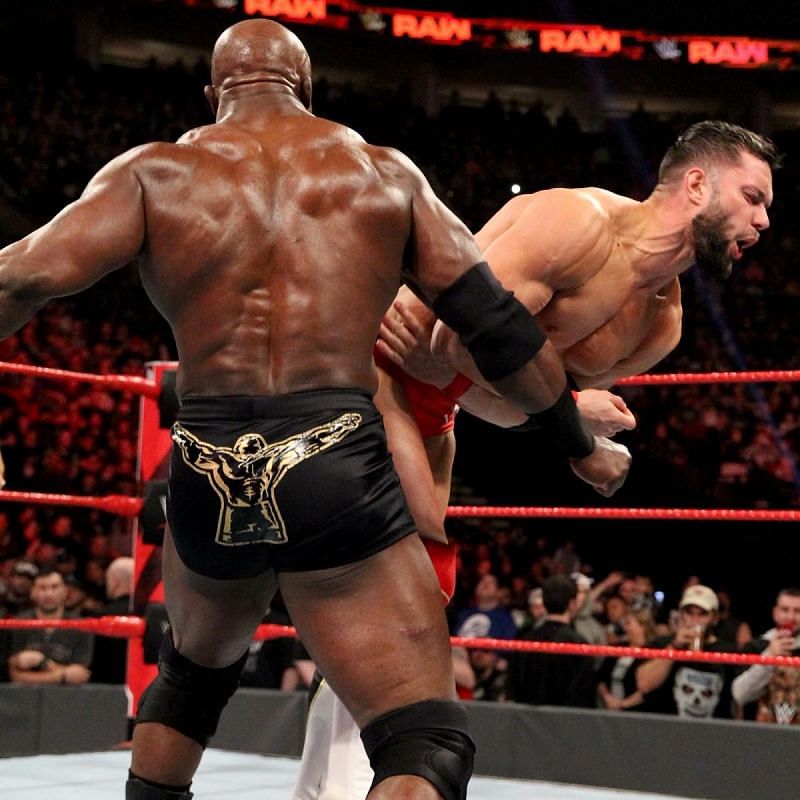 Lashley attacking Balor before his match.
