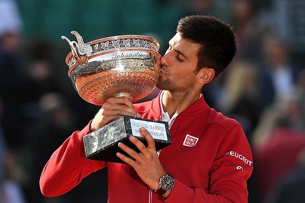 Novak Djokovic with his 2016 French Open Trophy