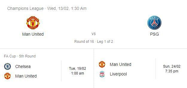 Upcoming Fixtures for United