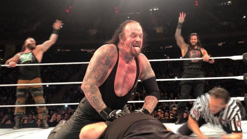 The Undertaker at a Live event last year, when he teamed with Roman Reigns and Braun Strowman.