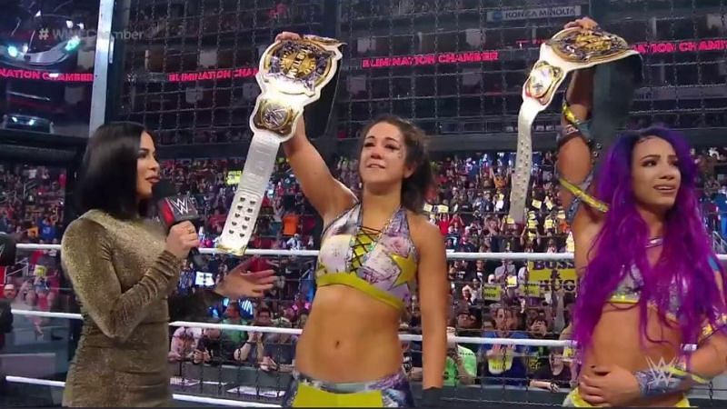 Bayley and Sasha Banks won the Women&#039;s Tag Team titles at Elimination Chamber