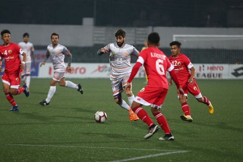 Nestor Gordillo was rendered ineffective for the majority of the game by the Shillong midfielders