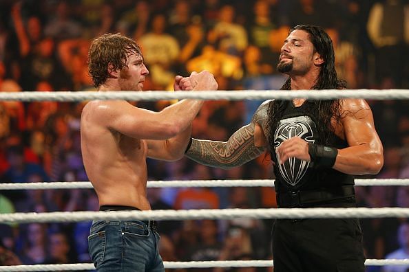 Roman Reigns and Dean Ambrose in the Ring during SummerSlam 2015