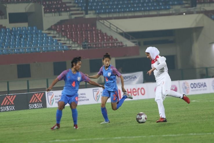 India&#039;s Sweety Devi and Ashalata Devi (left) in action against Iran during the Hero Gold Cup