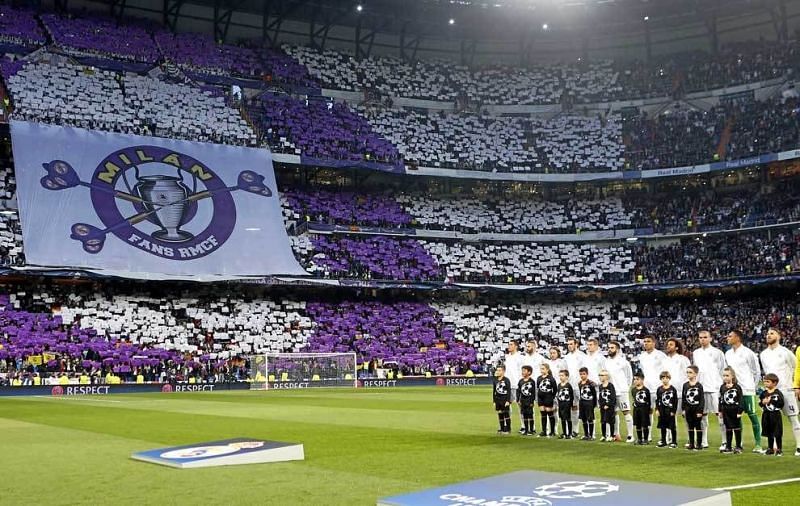 The Players line up for a UCL clash at the Bernabeu