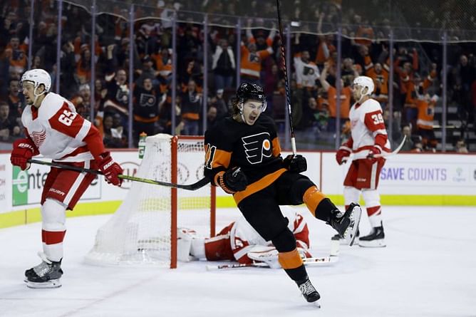 Konecny's OT goal lifts Flyers past Red Wings 6-5