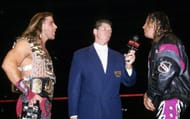 Bret Hart (r) confronts Shawn Michaels (l) in early 1997