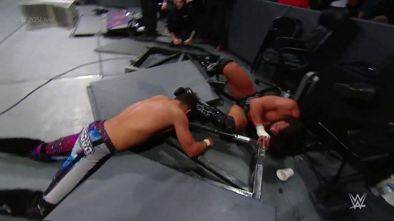 A street fight left the ringside barricade in pieces