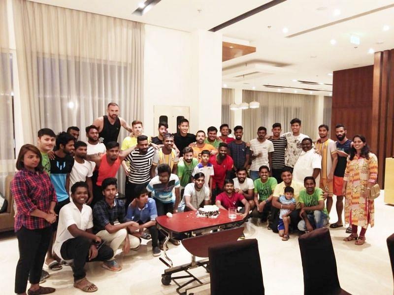 The Roaring Lions Fan Club and Chennai City FC team during a meet and greet event.