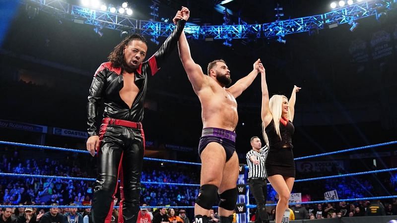 Rusev holding Nakamura&#039;s hand up a the end signals towards an alliance
